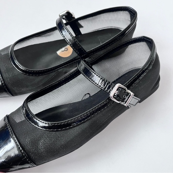 NY&CO Black Minimalist Mesh Patent Leather Mary Jane Ballet Flats Size 8 - Picture 8 of 16